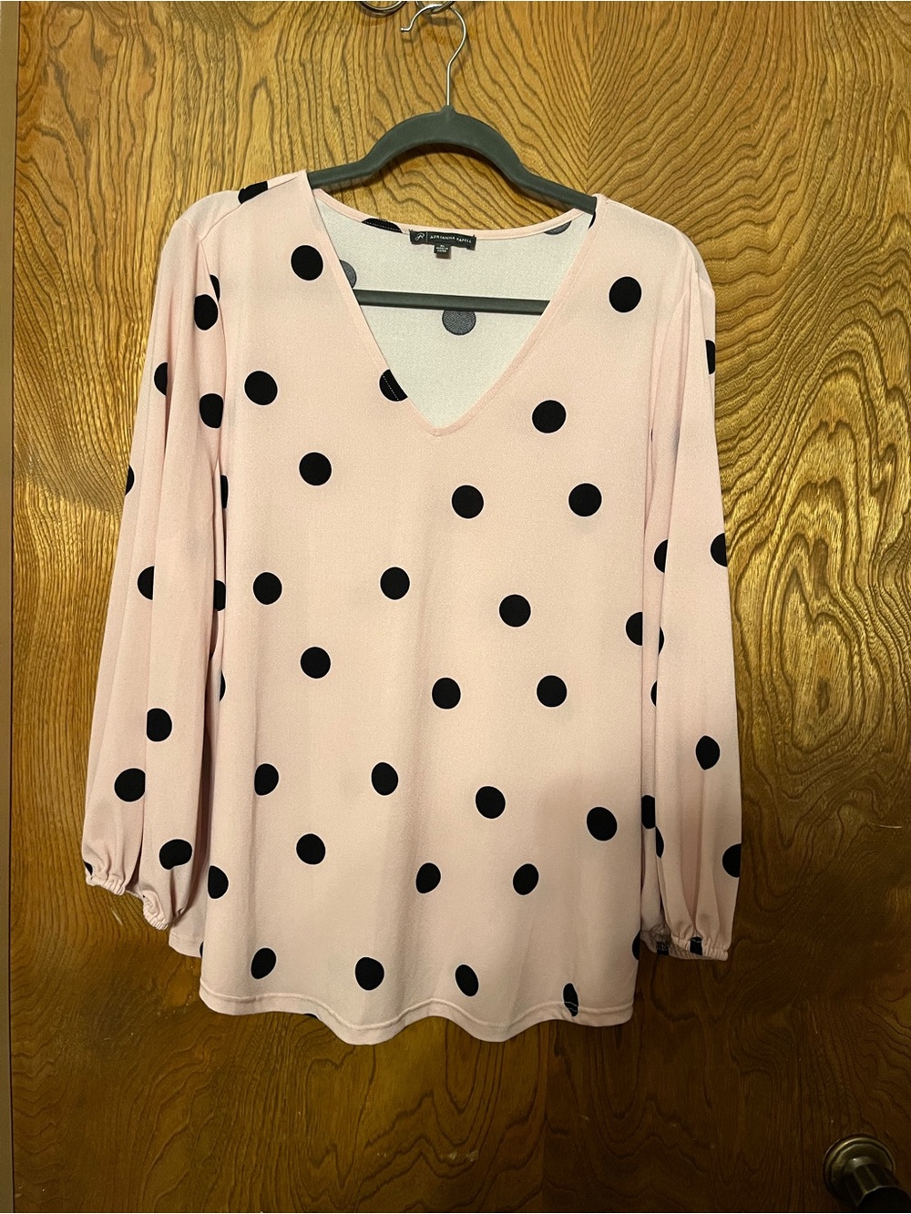 Adrianna Papell Pink V-Neck Polka Dot Blouse - Picture 2 of 7